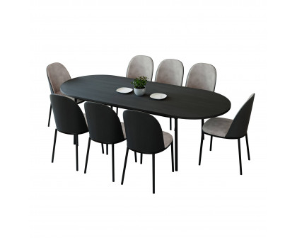 LeisureMod Tule 9-Piece Dining Set in Steel Frame with 8 Dining Chairs and 83" Oval Dining Table with MDF Top