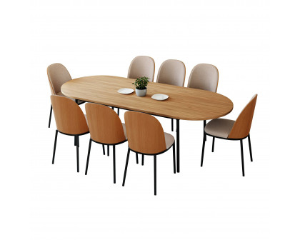 LeisureMod Tule 9-Piece Dining Set in Steel Frame with 8 Dining Chairs and 83" Oval Dining Table with MDF Top