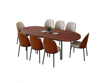 LeisureMod Tule 9-Piece Dining Set in Steel Frame with 8 Dining Chairs and 83" Oval Dining Table with MDF Top