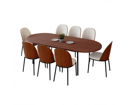 LeisureMod Tule 9-Piece Dining Set in Steel Frame with 8 Dining Chairs and 83" Oval Dining Table with MDF Top