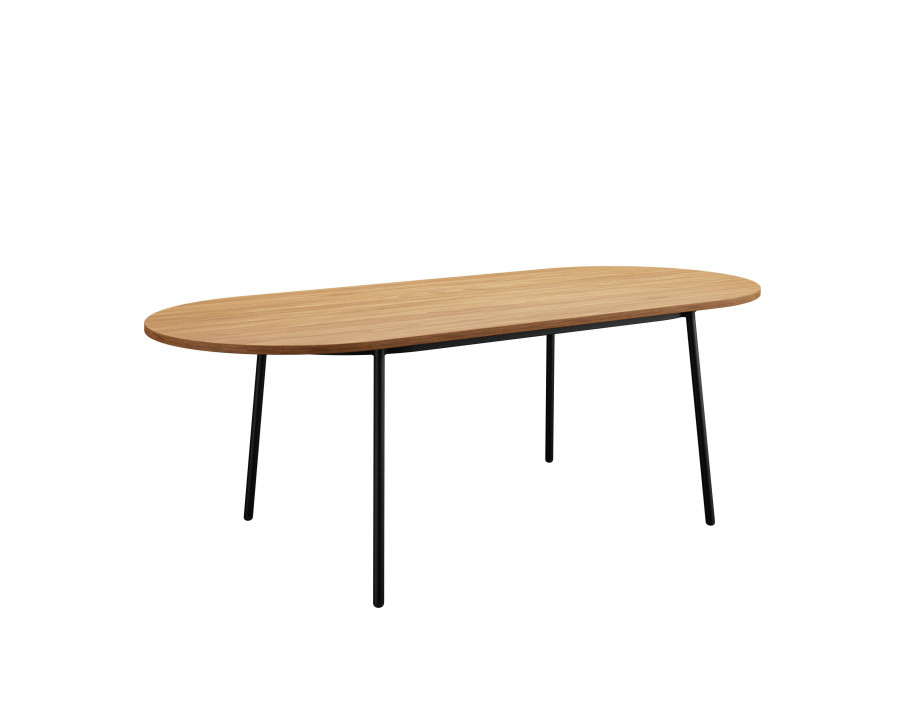 LeisureMod Tule Modern 83" Oval Dining Table with MDF Top and Black Steel Legs - Natural Wood