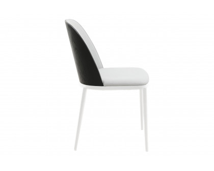 LeisureMod Tule Mid-Century Modern Dining Side Chair with White Powder-Coated Steel Frame - Black/Platinum Blue