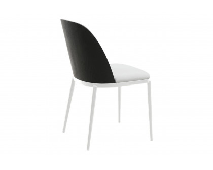 LeisureMod Tule Mid-Century Modern Dining Side Chair with White Powder-Coated Steel Frame - Black/Platinum Blue