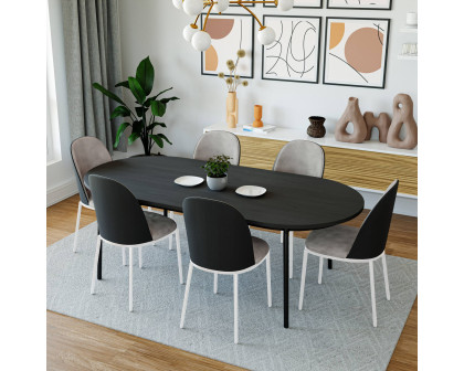 LeisureMod Tule Mid-Century Modern Dining Side Chair with White Powder-Coated Steel Frame - Black/Charcoal