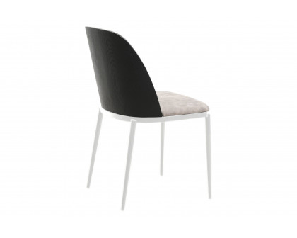 LeisureMod Tule Mid-Century Modern Dining Side Chair with White Powder-Coated Steel Frame - Black/Charcoal