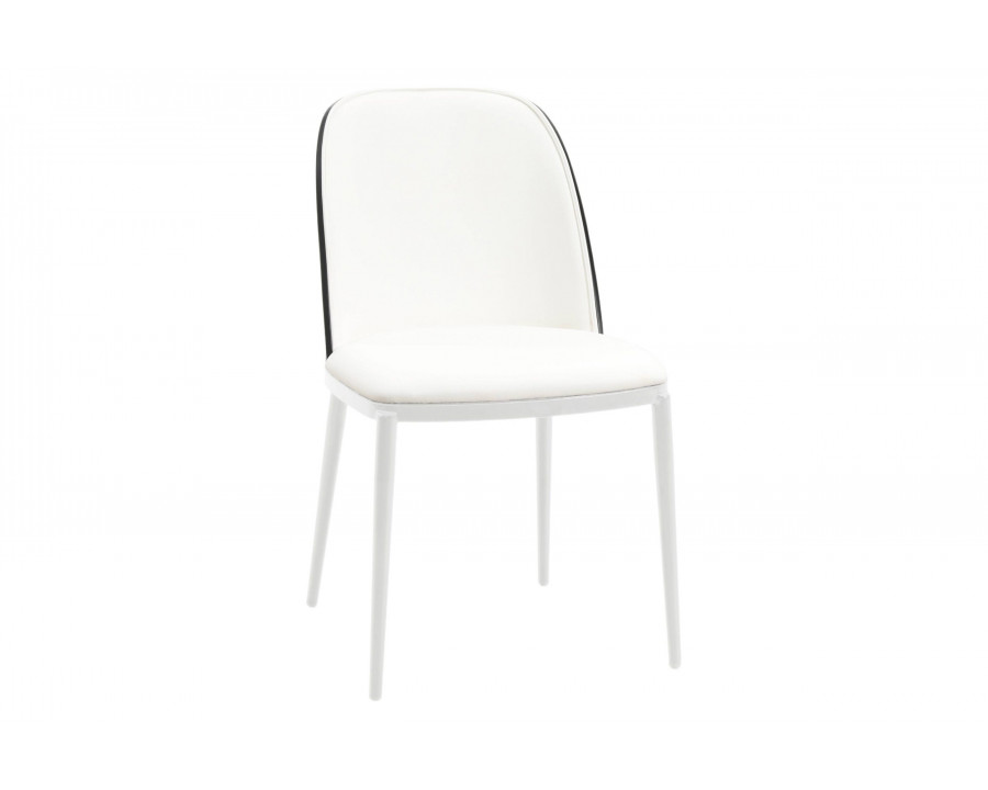 LeisureMod Tule Mid-Century Modern Dining Side Chair with White Powder-Coated Steel Frame - Black/White