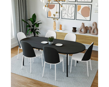 LeisureMod Tule Mid-Century Modern Dining Side Chair with White Powder-Coated Steel Frame - Black/White