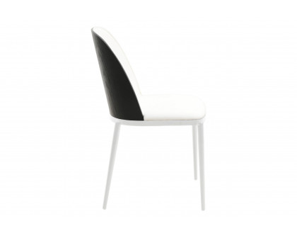 LeisureMod Tule Mid-Century Modern Dining Side Chair with White Powder-Coated Steel Frame - Black/White