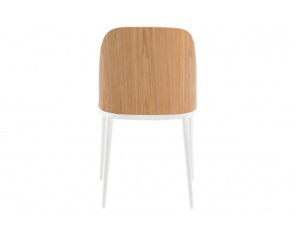 LeisureMod Tule Mid-Century Modern Dining Side Chair with White Powder-Coated Steel Frame - Natural Wood/Beige