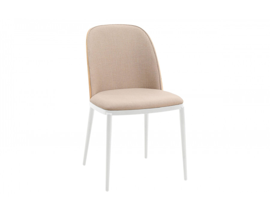 LeisureMod Tule Mid-Century Modern Dining Side Chair with White Powder-Coated Steel Frame - Natural Wood/Brown