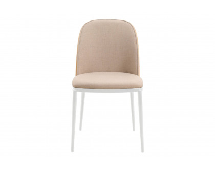 LeisureMod Tule Mid-Century Modern Dining Side Chair with White Powder-Coated Steel Frame - Natural Wood/Brown