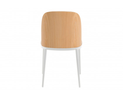 LeisureMod Tule Mid-Century Modern Dining Side Chair with White Powder-Coated Steel Frame - Natural Wood/Brown