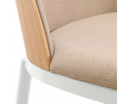 LeisureMod Tule Mid-Century Modern Dining Side Chair with White Powder-Coated Steel Frame - Natural Wood/Brown