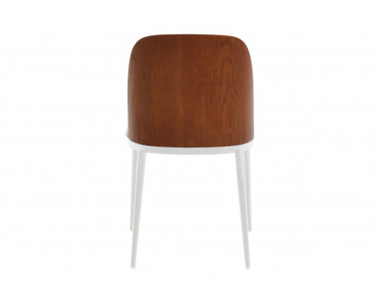 LeisureMod Tule Mid-Century Modern Dining Side Chair with White Powder-Coated Steel Frame - Walnut/Beige