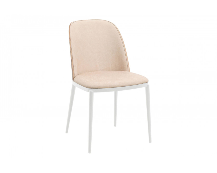 LeisureMod Tule Mid-Century Modern Dining Side Chair with White Powder-Coated Steel Frame - Walnut/Light Brown