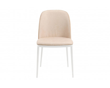 LeisureMod Tule Mid-Century Modern Dining Side Chair with White Powder-Coated Steel Frame - Walnut/Light Brown