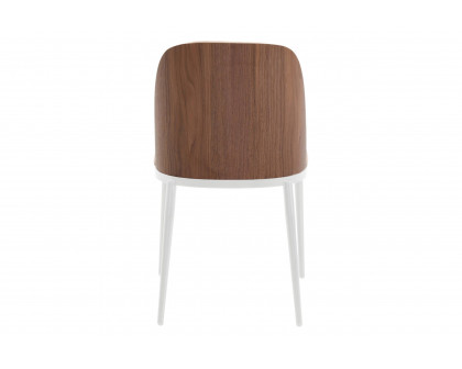 LeisureMod Tule Mid-Century Modern Dining Side Chair with White Powder-Coated Steel Frame - Walnut/Light Brown