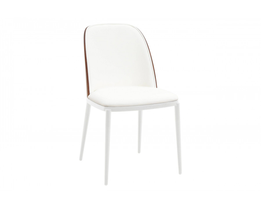 LeisureMod Tule Mid-Century Modern Dining Side Chair with White Powder-Coated Steel Frame - Walnut/White