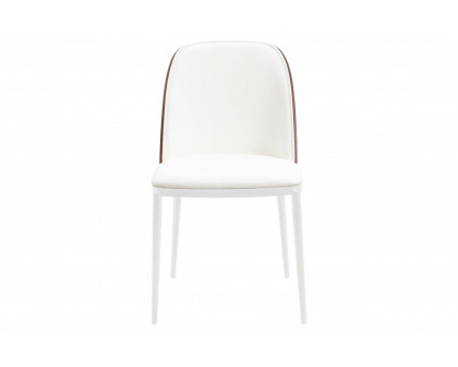 LeisureMod Tule Mid-Century Modern Dining Side Chair with White Powder-Coated Steel Frame - Walnut/White