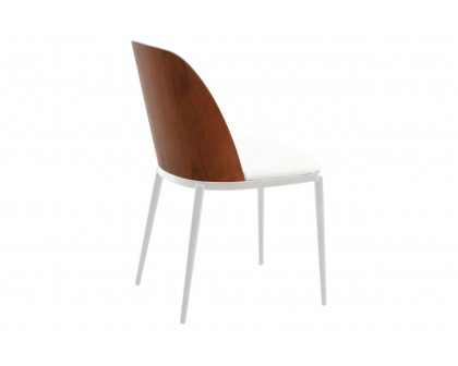 LeisureMod Tule Mid-Century Modern Dining Side Chair with White Powder-Coated Steel Frame - Walnut/White