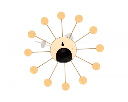 LeisureMod Concordia Modern Design Round Balls Silent Non-Ticking Wall Clock - Natural Wood