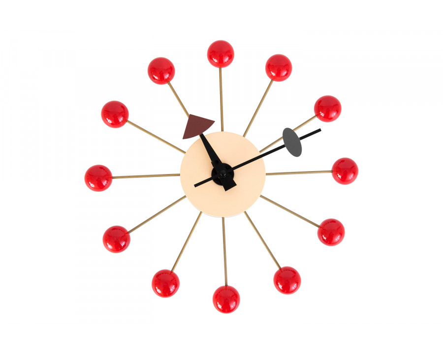 LeisureMod Concordia Modern Design Round Balls Silent Non-Ticking Wall Clock - Red