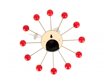 LeisureMod Concordia Modern Design Round Balls Silent Non-Ticking Wall Clock - Red