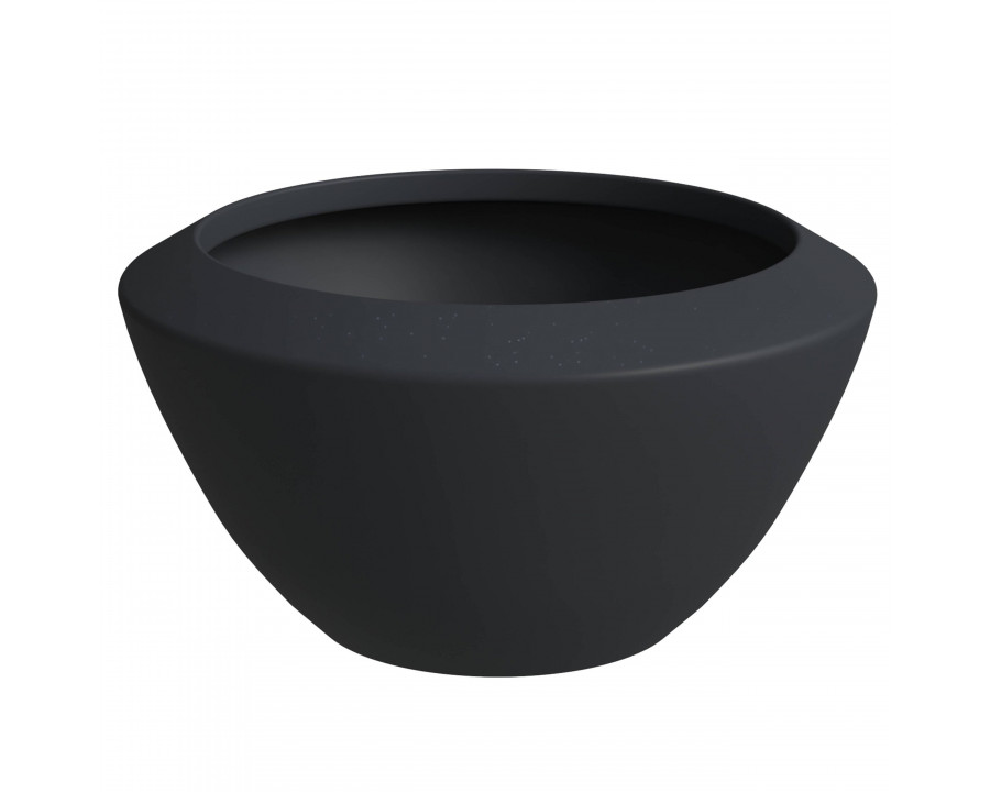 LeisureMod Vessel Modern 15" Round Planter Pot in Fiberstone and Clay - Black