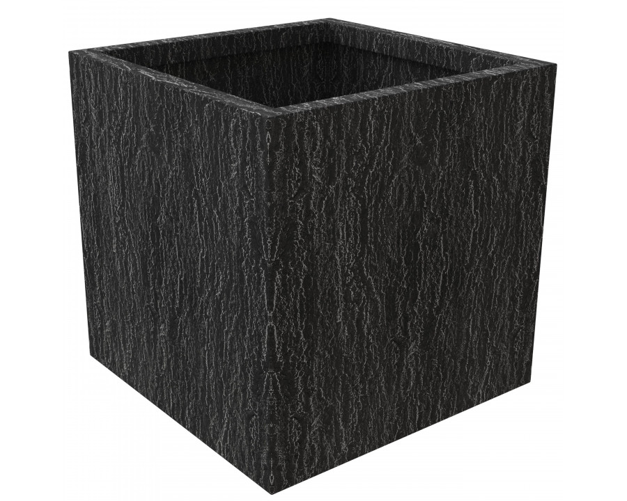 LeisureMod Verdura Modern 22" Square Fiberstone and Clay Planter with Drainage Holes - Dotted Black