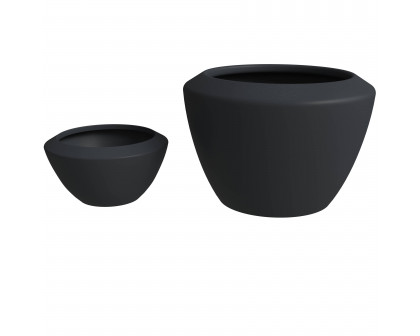 LeisureMod Vessel Modern Round Planters Pot in Fiberstone and Clay (Set of 2) - Black