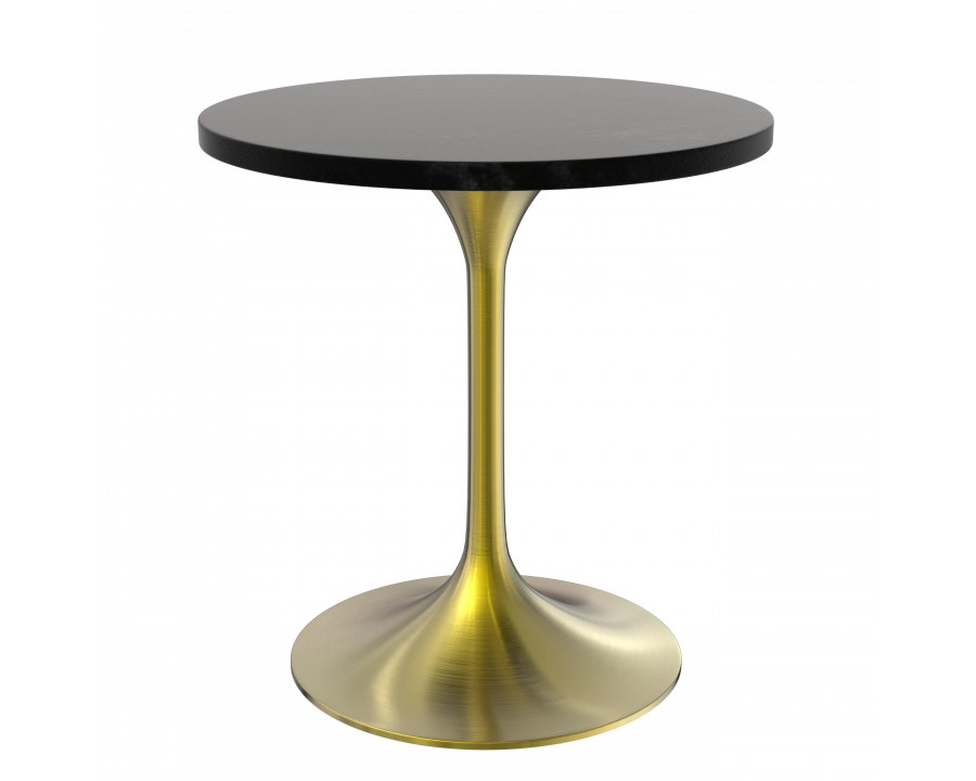 LeisureMod Verve Modern 27" Round Dining Table with MDF Top and Brushed Gold Pedestal Base - Black