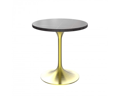 LeisureMod Verve Modern 27" Round Dining Table with Stone Top and Brushed Chrome Pedestal Base