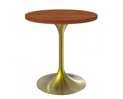 LeisureMod Verve Modern 27" Round Dining Table with MDF Top and Brushed Gold Pedestal Base