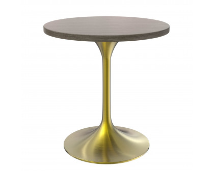 LeisureMod Verve Modern 27" Round Dining Table with MDF Top and Brushed Gold Pedestal Base