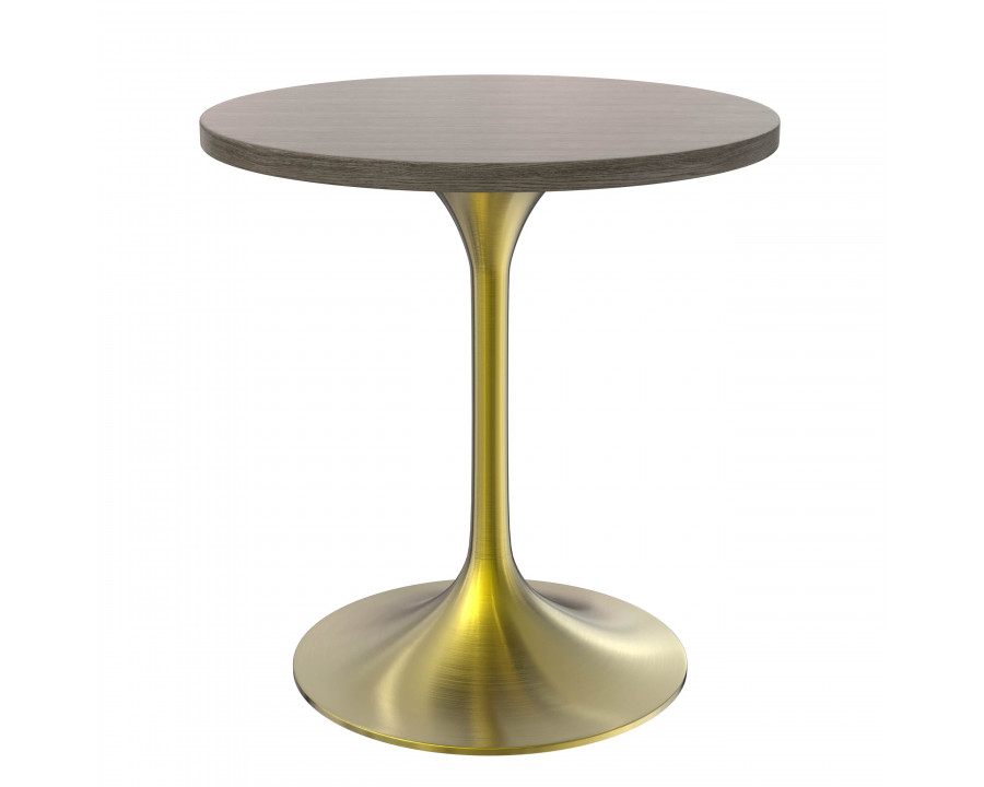 LeisureMod Verve Modern 27" Round Dining Table with MDF Top and Brushed Gold Pedestal Base - Dark Maple