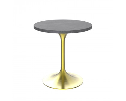 LeisureMod Verve Modern 27" Round Dining Table with Stone Top and Brushed Chrome Pedestal Base