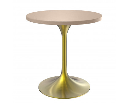 LeisureMod Verve Modern 27" Round Dining Table with MDF Top and Brushed Gold Pedestal Base