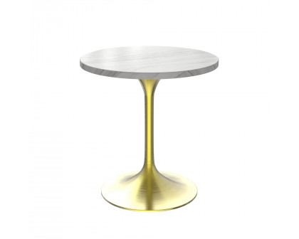 LeisureMod Verve Modern 27" Round Dining Table with Stone Top and Brushed Chrome Pedestal Base