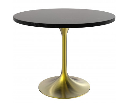 LeisureMod Verve Modern 27" Round Dining Table with MDF Top and Brushed Gold Pedestal Base