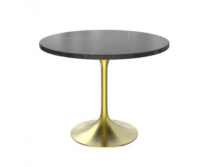 LeisureMod Verve Modern 36" Round Dining Table with Stone Top and White Steel Pedestal Base