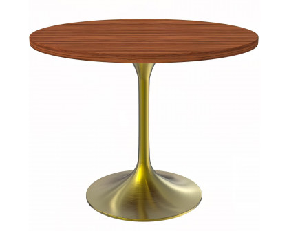 LeisureMod Verve Modern 27" Round Dining Table with MDF Top and Brushed Gold Pedestal Base