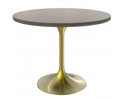 LeisureMod Verve Modern 27" Round Dining Table with MDF Top and Brushed Gold Pedestal Base