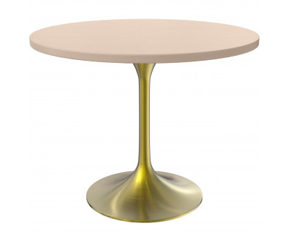 LeisureMod Verve Modern 27" Round Dining Table with MDF Top and Brushed Gold Pedestal Base