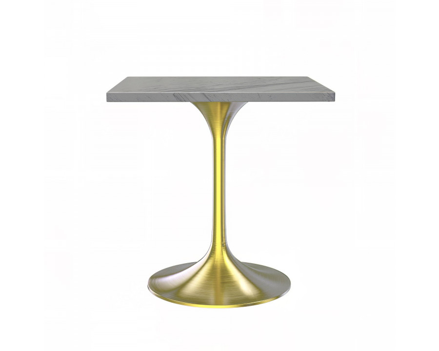 LeisureMod Verve Modern 27" Square Dining Table with Resin Top and Brushed Gold Steel Base - White