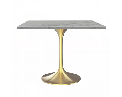 LeisureMod Verve Modern 27" Square Dining Table with Resin Top and Brushed Steel Base