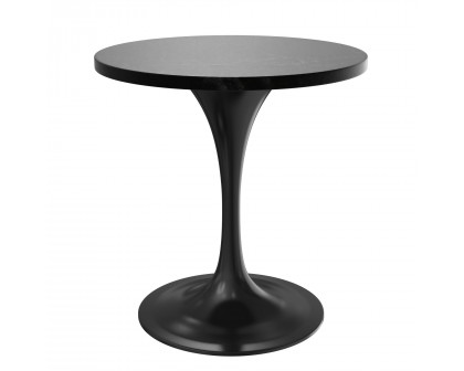 LeisureMod Verve Modern 27" Round Dining Table with MDF Top and Black Steel Pedestal Base