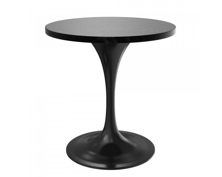 LeisureMod Verve Modern 27" Round Dining Table with MDF Top and Black Steel Pedestal Base - Black