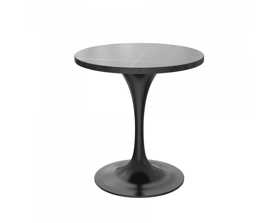 LeisureMod Verve Modern 27" Round Dining Table with Sintered Stone Top and Black Steel Pedestal Base - Black