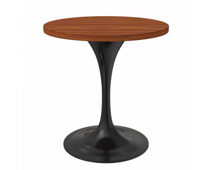 LeisureMod Verve Modern 27" Round Dining Table with MDF Top and Black Steel Pedestal Base