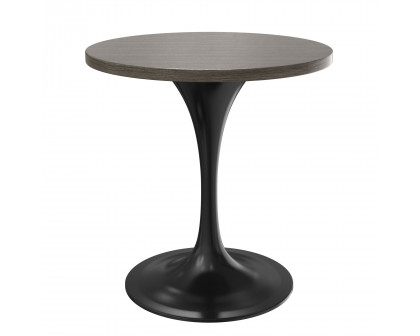 LeisureMod Verve Modern 27" Round Dining Table with MDF Top and Black Steel Pedestal Base